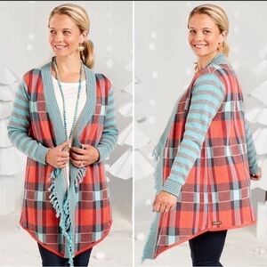 Matilda Jane plaid Cardigan Sweater w/fringe detail size medium